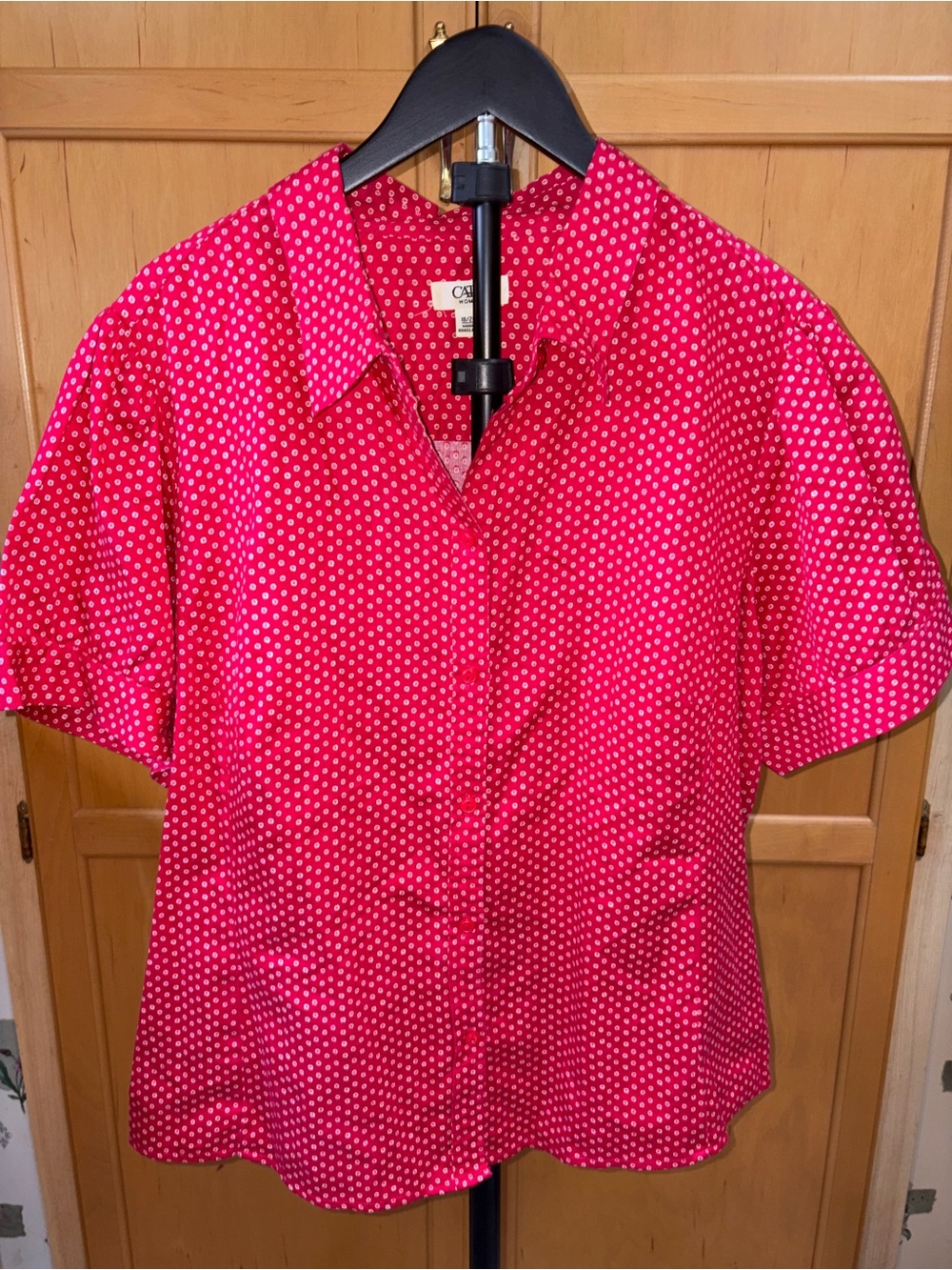 Cato Woman’s Red White Polka Dot Button Down Blouse Shirt Plus Size 18/20W
